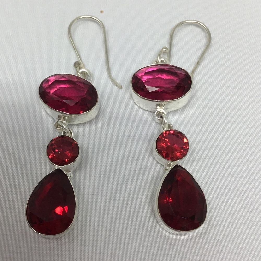 925 Sterling Silver & Gemstone Drop Pierced Earrings